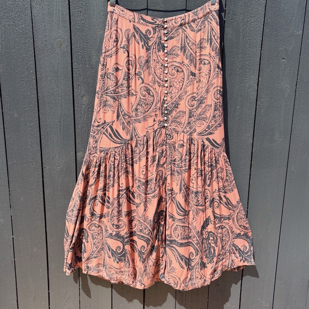 Free People Smooth Sailing Maxi Skirt 12 Boho Paisley Indie Whimsigoth Festival